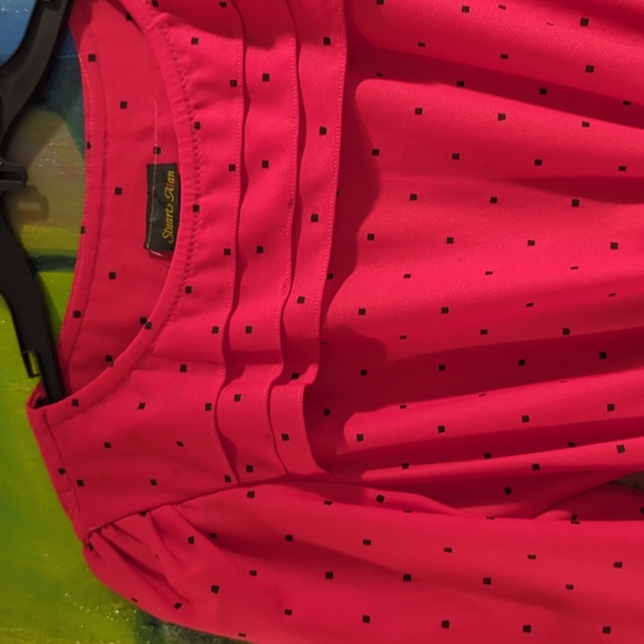 VTG Stuart Alan Women red small black square print Dress Midi see measurements S - Picture 2 of 8